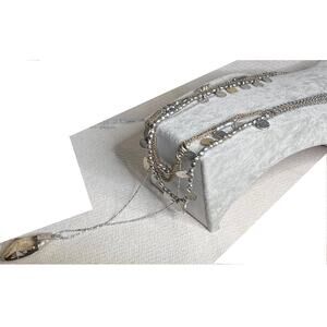 Chico’s Layered Silver & Gold Tone Necklace Duet with Crystal Glass